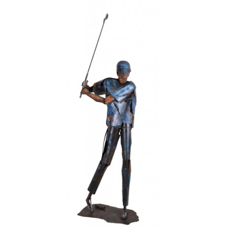 Kovová socha 83x46x28 Modrý golfista 