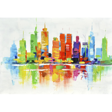 Maľovaný originál 100x70 Dúhové mrakodrapy