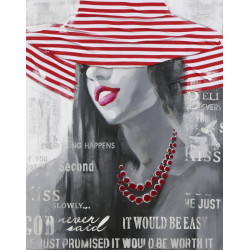 Maľovaný orignál 80x100 Žena v červenom klobúku